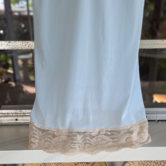 Vintage 70s Warner's 38B Chemise Blue Slip Dress Nightie Lace Coquette Girl - Picture 4 of 12